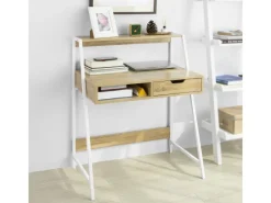 SoBuy Schreibtisch mit Ablage und Schublade MDF Metall Natur FWT63-N