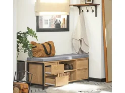 SoBuy Schuhbank mit 4 Schubladen und 2 Fächern MDF PB Natur Schwarz FSR149-N