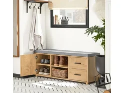 Outlet SoBuy Schuhbank mit 2 Schubladen und 4 Fächern MDF PB Natur FSR148-N