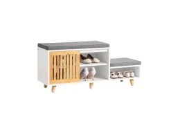 Outlet SoBuy Schuhbank mit 2 Sitzflächen und 1 Schiebetür MDF Bambus Weiß FSR125-WN