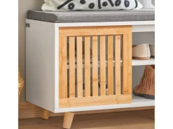 Outlet SoBuy Schuhbank mit 2 Sitzflächen und 1 Schiebetür MDF Bambus Weiß FSR125-WN