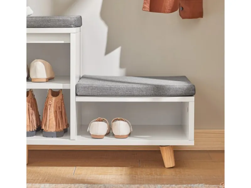 Outlet SoBuy Schuhbank mit 2 Sitzflächen und 1 Schiebetür MDF Bambus Weiß FSR125-WN