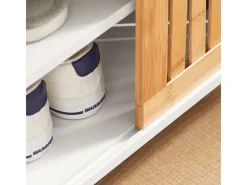 Outlet SoBuy Schuhbank mit 2 Sitzflächen und 1 Schiebetür MDF Bambus Weiß FSR125-WN
