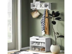 SoBuy Schuhbank mit Sitzfläche Sitzbank Schuhregal aus MDF 60x44x30cm Weiß FSR25-W