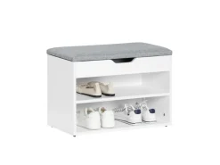 SoBuy Schuhbank mit Sitzfläche Sitzbank Schuhregal aus MDF 60x43x30cm Weiß-Grau FSR25-HG