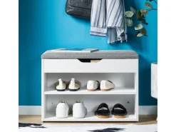 SoBuy Schuhbank mit Sitzfläche Sitzbank Schuhregal aus MDF 60x43x30cm Weiß-Grau FSR25-HG