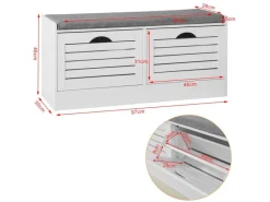 SoBuy Schuhbank mit Sitzfläche und 2 Klappen Schuhkipper MDF Weiß FSR62-W