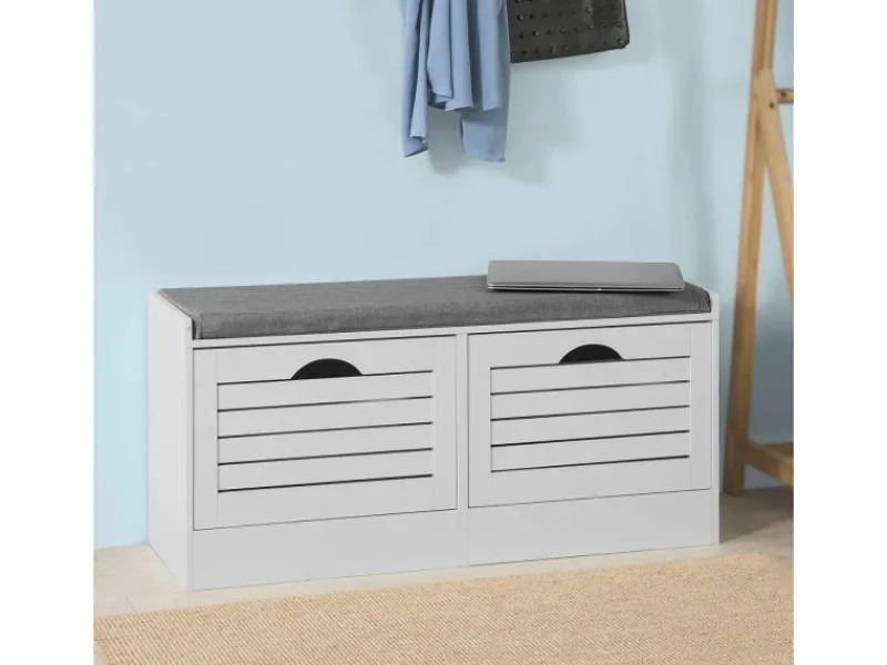 SoBuy Schuhbank mit Sitzfläche und 2 Klappen Schuhkipper MDF Weiß FSR62-W