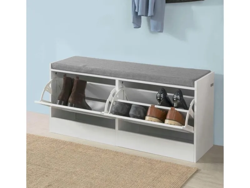 SoBuy Schuhbank mit Sitzfläche und 2 Klappen Schuhkipper MDF Weiß FSR62-W