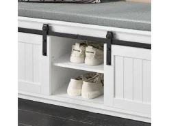 SoBuy Schuhbank mit Sitzfläche Sitzbank mit Stauraum Schuhregal 90x46x35cm Weiß FSR133-K-W
