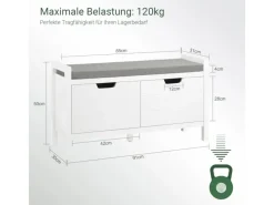 Sale SoBuy Schuhbank mit Sitzfläche Sitzbank aus MDF 91x51x30cm Weiß-Grau FSR63-II-W Grau-Weiß