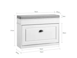 Best SoBuy Schuhbank mit Sitzkissen Schuhregal Schmal Sitzbank für Flur 75x51x24cm FSR82-L-WG Weiß