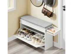 Best SoBuy Schuhbank mit Sitzkissen Schuhregal Schmal Sitzbank für Flur 75x51x24cm FSR82-L-WG Weiß