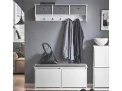 Outlet SoBuy Schuhbank Schmal mit 2 Klappen Garderobenbank mit Sitzkissen FSR98-XL-W Weiß
