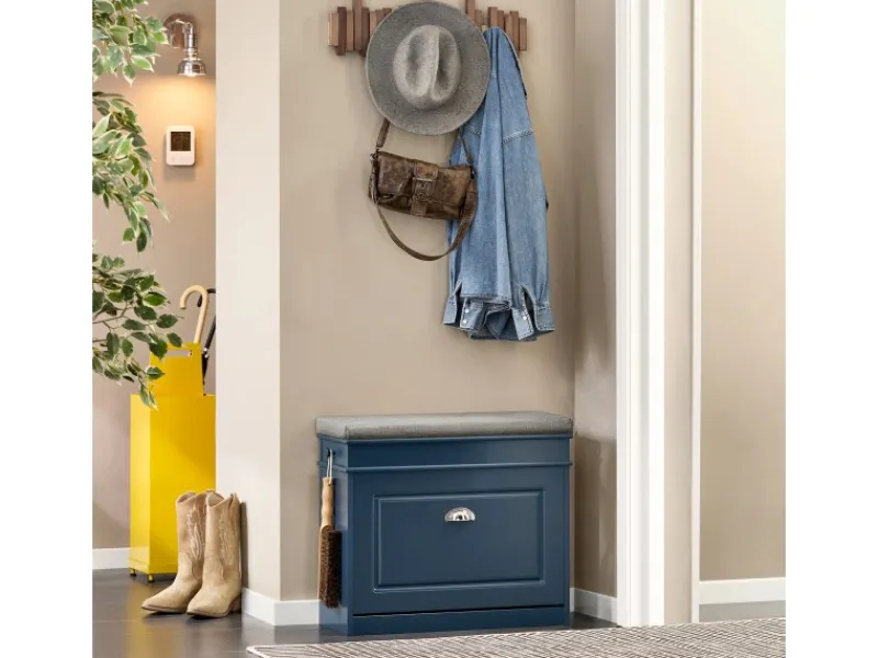 New SoBuy Schuhbank Schmal mit Klappe Garderobenbank mit Sitzkissen Blau FSR82-K-B