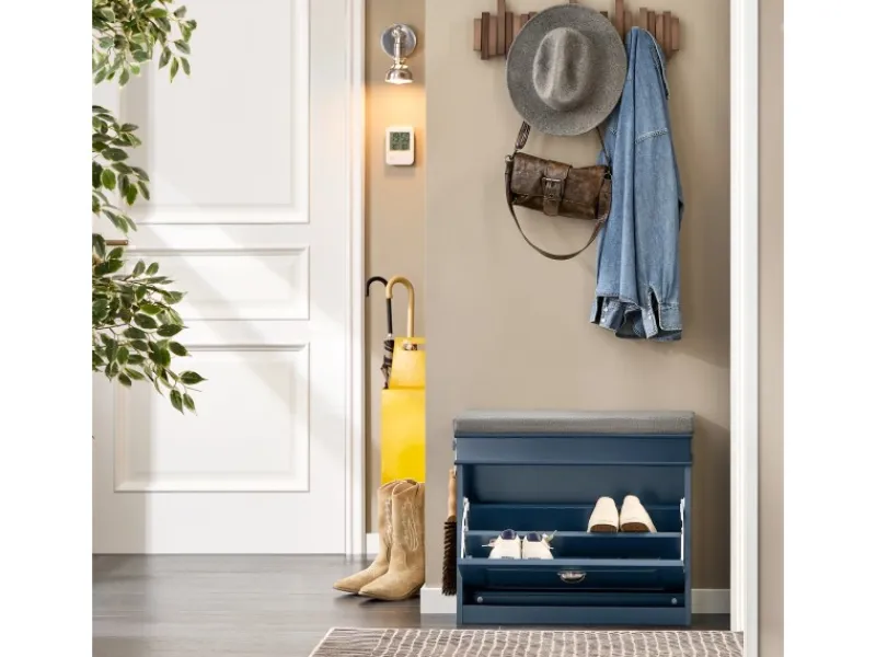New SoBuy Schuhbank Schmal mit Klappe Garderobenbank mit Sitzkissen Blau FSR82-K-B