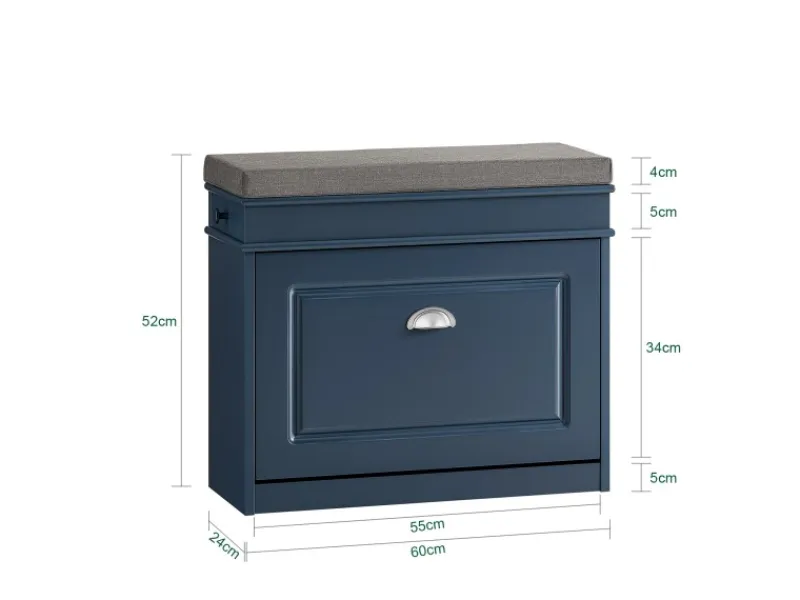 New SoBuy Schuhbank Schmal mit Klappe Garderobenbank mit Sitzkissen Blau FSR82-K-B