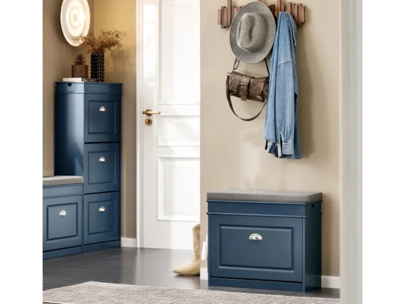 New SoBuy Schuhbank Schmal mit Klappe Garderobenbank mit Sitzkissen Blau FSR82-K-B