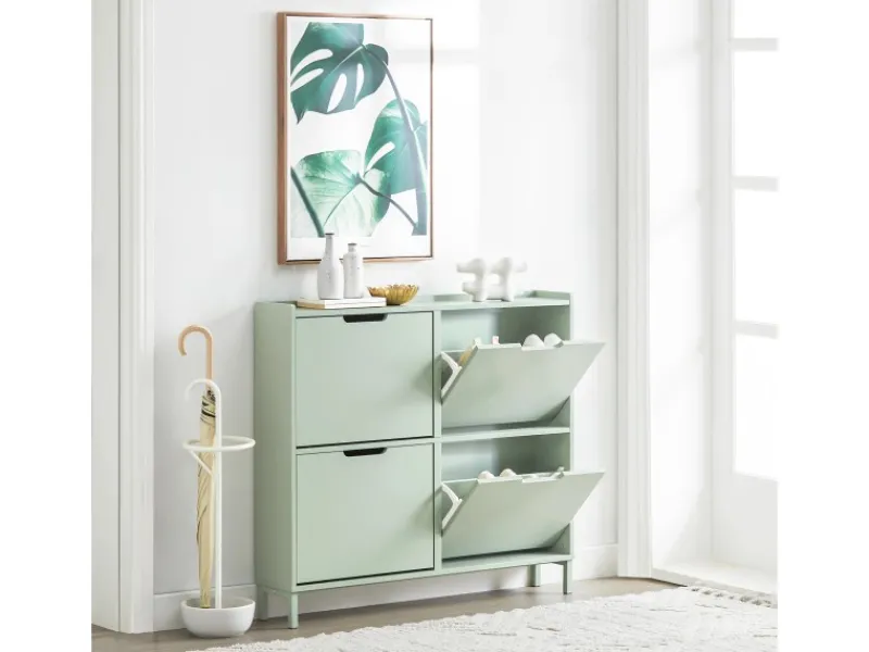 SoBuy Schuhkipper mit 4 Klappen Schuhschrank Schuhkommode Grün FSR100-GR