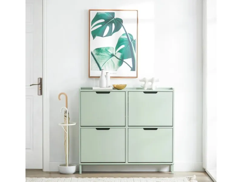 SoBuy Schuhkipper mit 4 Klappen Schuhschrank Schuhkommode Grün FSR100-GR