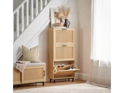 SoBuy Schuhkipper mit 3 Klappen Schuhschrank Schuhkommode Natur FSR155-N