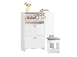 SoBuy Schuhkipper mit 3 Klappen Schuhschrank Schuhkommode Weiß FSR107-W