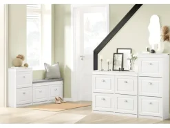 SoBuy Schuhschrank mit 4 Klappen Schuhkommode MDF Schuhregal 105x82x24cm Weiß FSR79-W