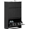 Hot SoBuy Schuhschrank mit 2 Klappen und 1 Schublade Schuhkommode 61x100x26cm Schwarz FSR165-SCH