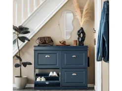 Online SoBuy Schuhschrank mit 4 Klappen Schuhkommode MDF Schuhregal 105x82x24cm Blau FSR79-B