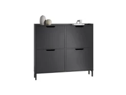 SoBuy Schuhschrank Schmal mit 4 Klappen Schuhkommode 100x91x19cm Schwarz FSR100-SCH