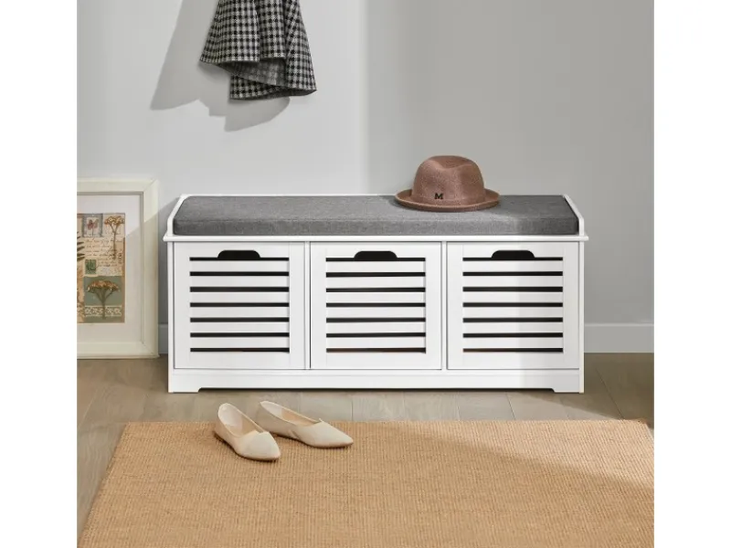 SoBuy Schuhtruhe mit 3 Körben Weiß Holzwerkstoff 105cm FSR23-W