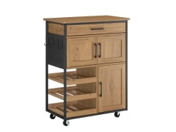 SoBuy Servierwagen Küchenwagen Rollwagen mit Schubladen und Weinregal 67x88x37cm FKW134-N