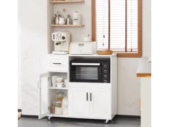 New SoBuy Sideboard auf Rollen Küchenwagen Mikrowellenschrank Rollwagen FSB78-W