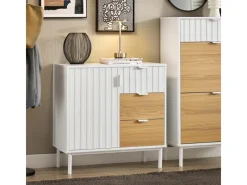 SoBuy Sideboard Küchenschrank Kommode Weiß/Natur 75x76x35cm FSB91-WN