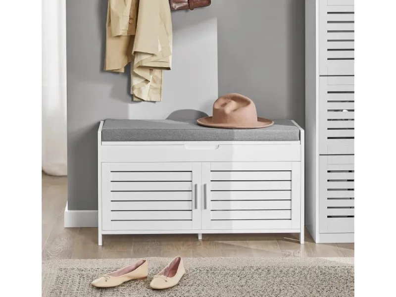 Clearance SoBuy Sitzbank mit Stauraum Schuhbank MDF Weiß 90cm FSR102-W