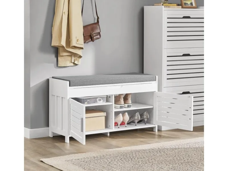 Clearance SoBuy Sitzbank mit Stauraum Schuhbank MDF Weiß 90cm FSR102-W