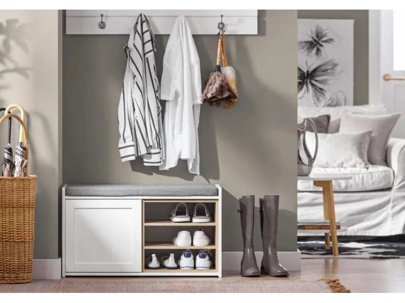 SoBuy Sitzbank mit Stauraum und Sitzfläche Weiß Holz FSR109-WN