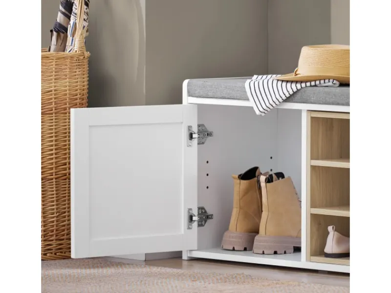 SoBuy Sitzbank mit Stauraum und Sitzfläche Weiß Holz FSR109-WN