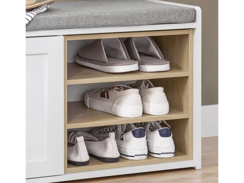 SoBuy Sitzbank mit Stauraum und Sitzfläche Weiß Holz FSR109-WN