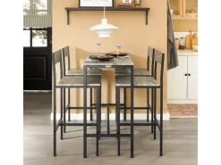 SoBuy Sitzgruppe mit 4 Hockern Holz Metall Natur Schwarz OGT14-N