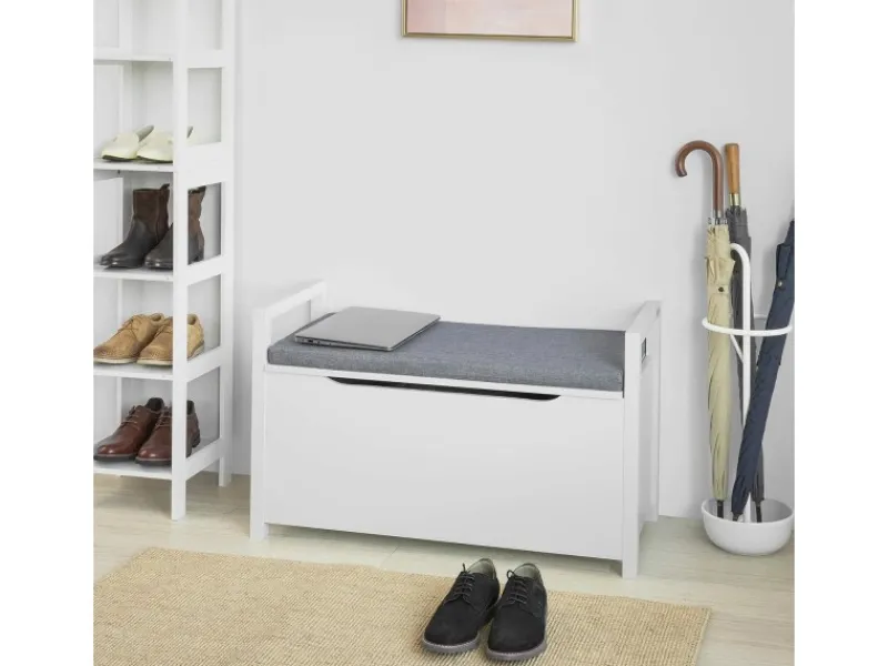 SoBuy Sitztruhe mit Klappe Spieltruhe Weiß Holzwerkstoff FSR76-W