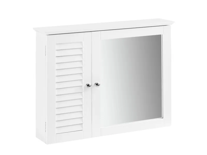 SoBuy Spiegelschrank mit Lamellentür Hängeschrank Wandschrank Weiß BZR55-W