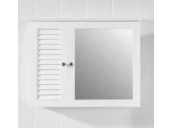 SoBuy Spiegelschrank mit Lamellentür Hängeschrank Wandschrank Weiß BZR55-W