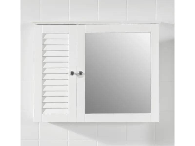 SoBuy Spiegelschrank mit Lamellentür Hängeschrank Wandschrank Weiß BZR55-W