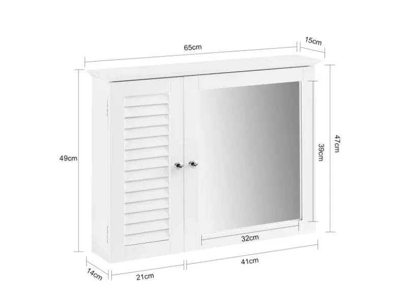 SoBuy Spiegelschrank mit Lamellentür Hängeschrank Wandschrank Weiß BZR55-W