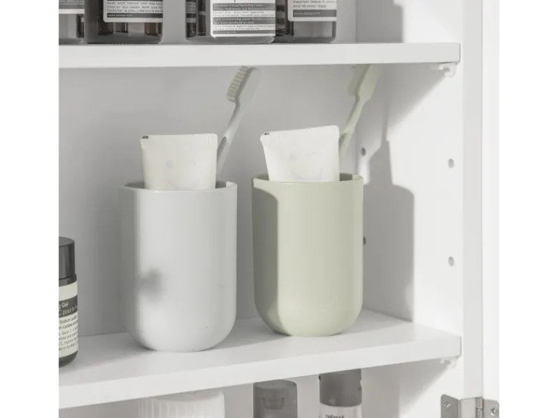 SoBuy Spiegelschrank mit Lamellentür Hängeschrank Wandschrank Weiß BZR55-W