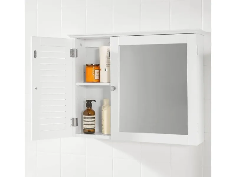 SoBuy Spiegelschrank mit Lamellentür Hängeschrank Wandschrank Weiß BZR55-W