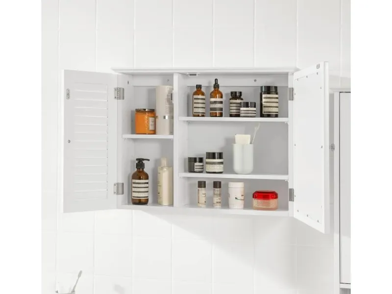 SoBuy Spiegelschrank mit Lamellentür Hängeschrank Wandschrank Weiß BZR55-W