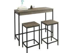 Online SoBuy 3-teilig Bartisch mit 2 Barhockern Esszimmer MDF Metall Natur OGT30-N