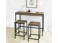 Online SoBuy 3-teilig Bartisch mit 2 Barhockern Esszimmer MDF Metall Natur OGT30-N
